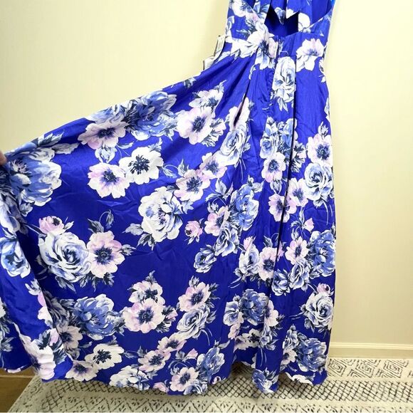 NWT City Studio Blue Floral Pocketed Formal Full Length Fit & Flare Gown 9 - Picture 4 of 12